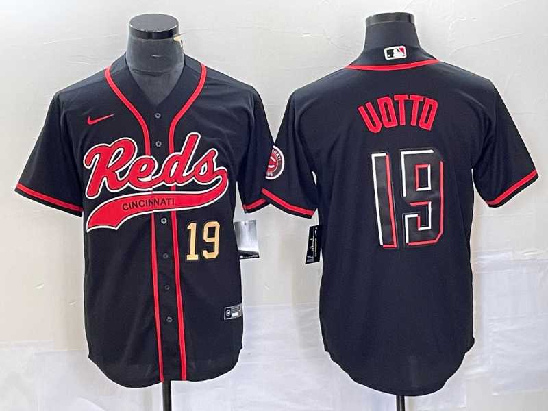 Mens Cincinnati Reds #19 Joey Votto Number Black 2023 City Connect Cool Base Stitched Jerseys